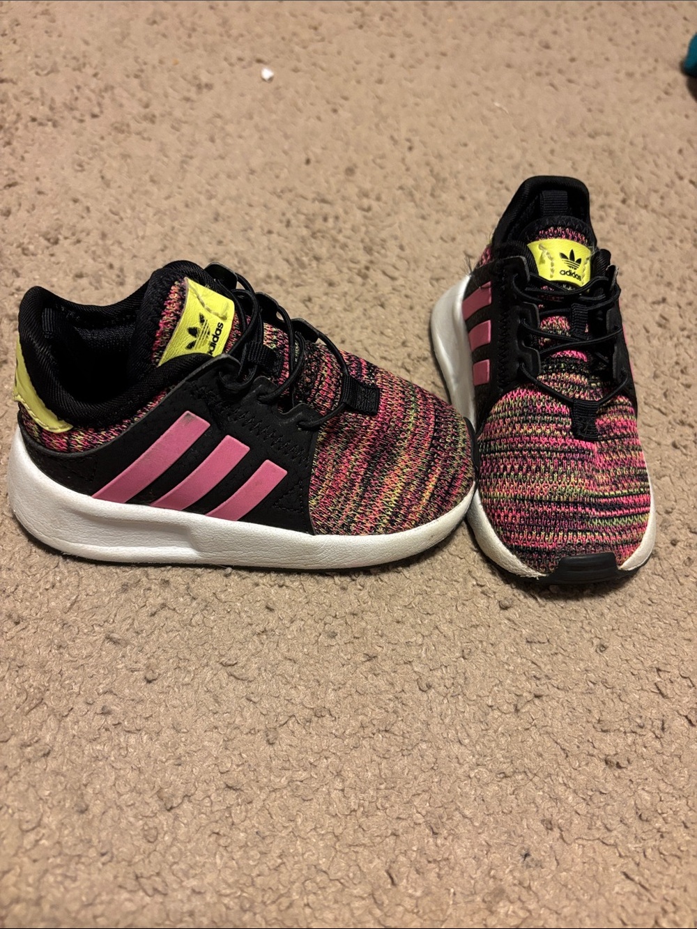 adidas Kids Pink Multicolor Knit Sneakers with Yellow Tongue